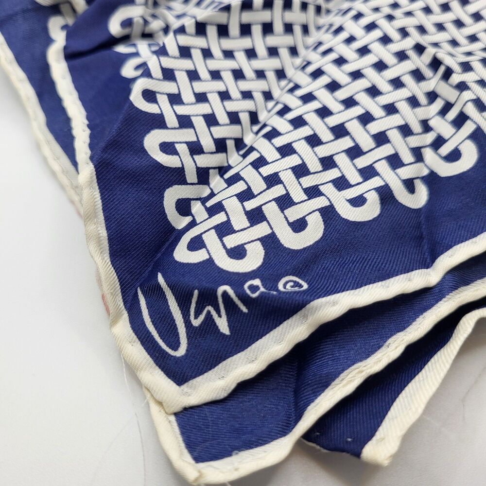 Vera Neumann Vintage 60s Blue and White Scarf 21in by 21in